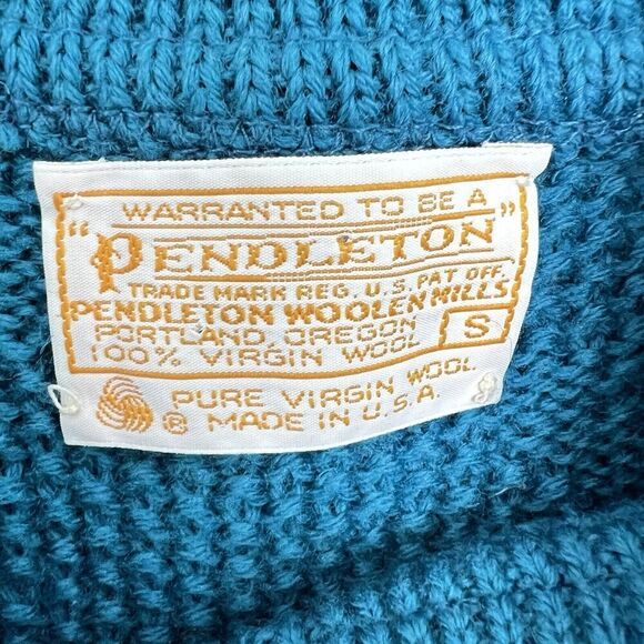 Vintage Pendleton 100% Virgin Wool Sweater Teal Blue Cardigan Women S USA Made - Picture 4 of 8